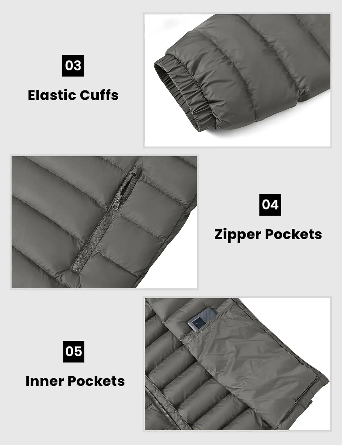 Rdruko Men's Puffer Packable Lightweight Jacket Winter Windproof Down Alternative Stand Collar Coat