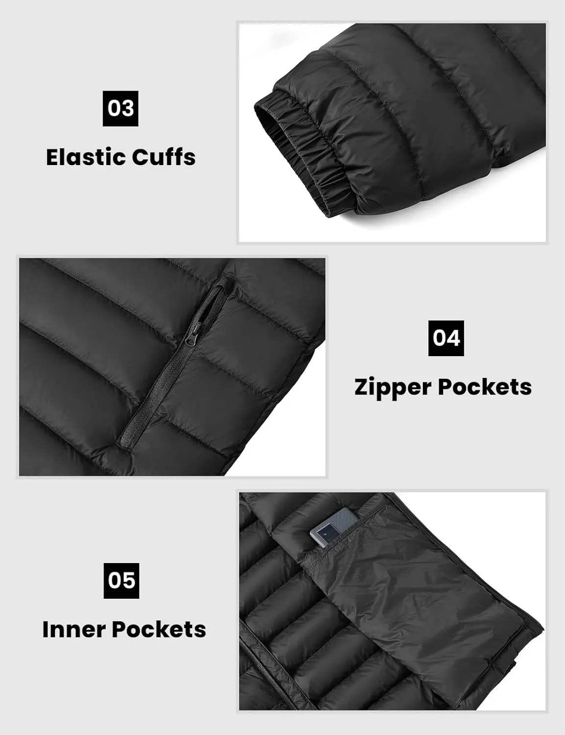 Rdruko Men's Puffer Packable Lightweight Jacket Winter Windproof Down Alternative Stand Collar Coat