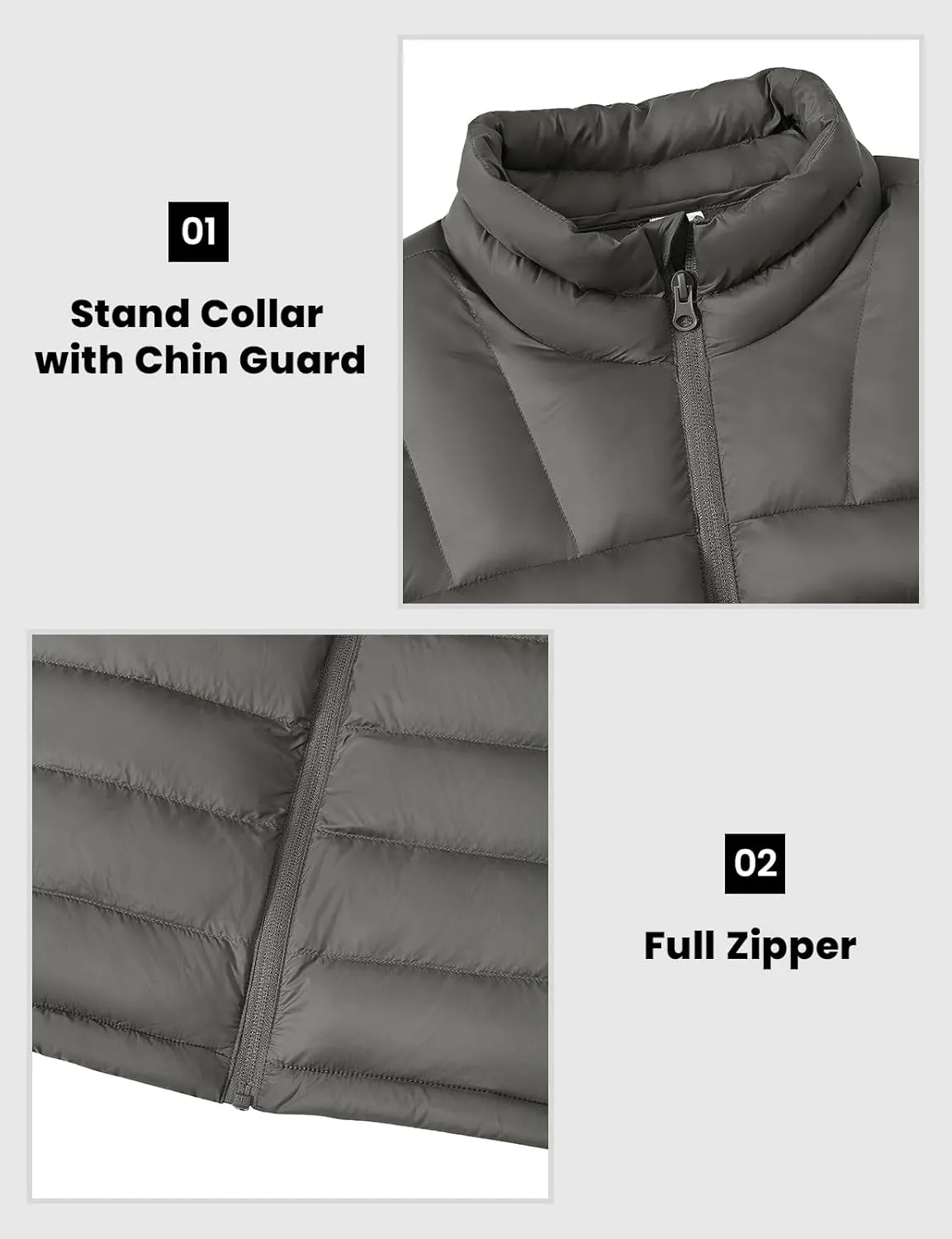 Rdruko Men's Puffer Packable Lightweight Jacket Winter Windproof Down Alternative Stand Collar Coat