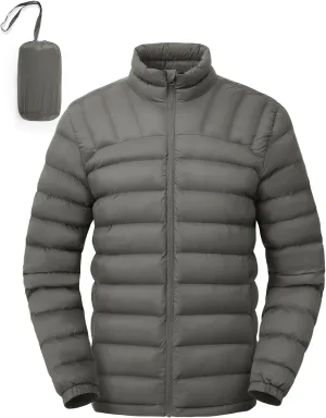 Rdruko Men's Puffer Packable Lightweight Jacket Winter Windproof Down Alternative Stand Collar Coat
