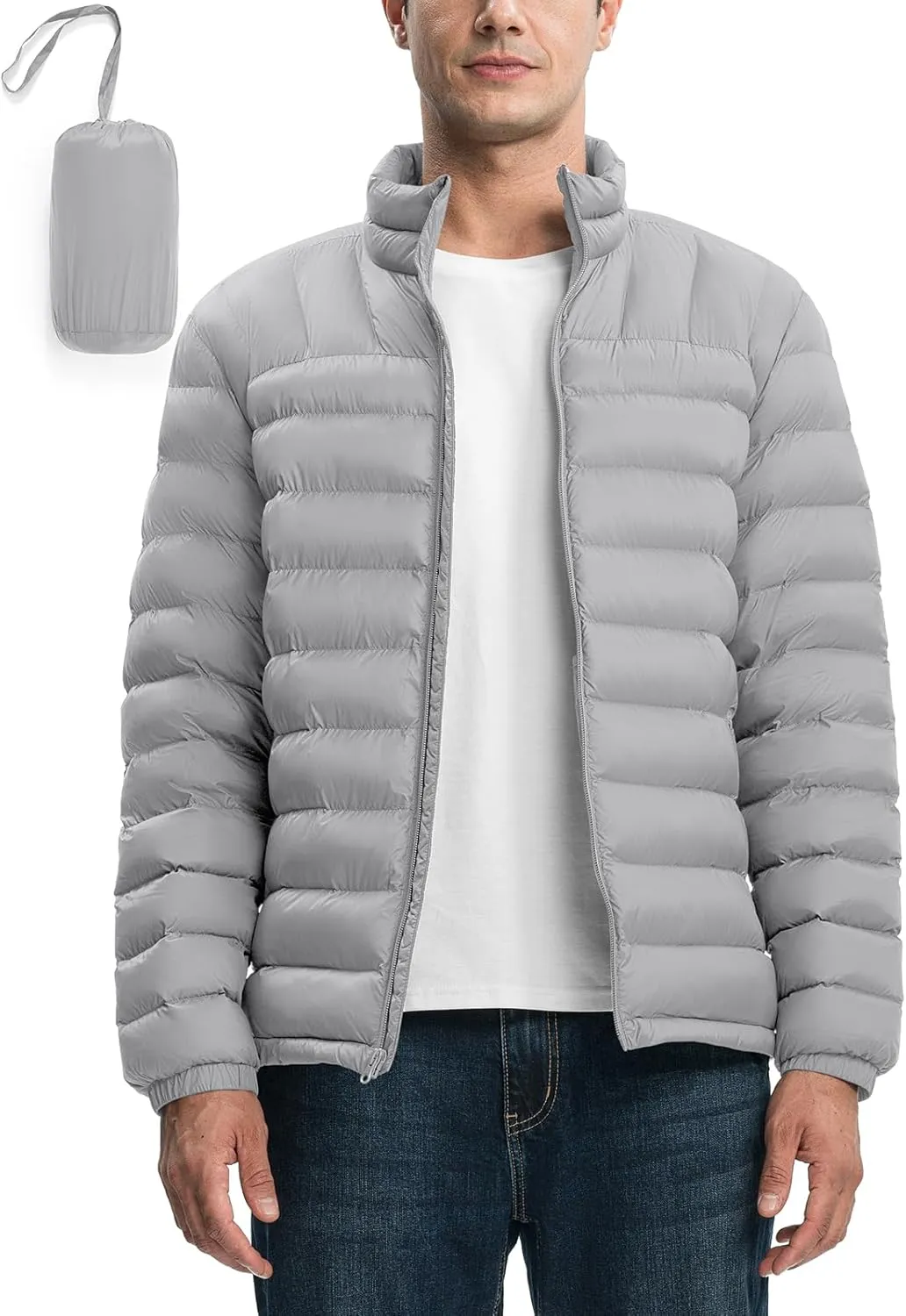 Rdruko Men's Puffer Packable Lightweight Jacket Winter Windproof Down Alternative Stand Collar Coat