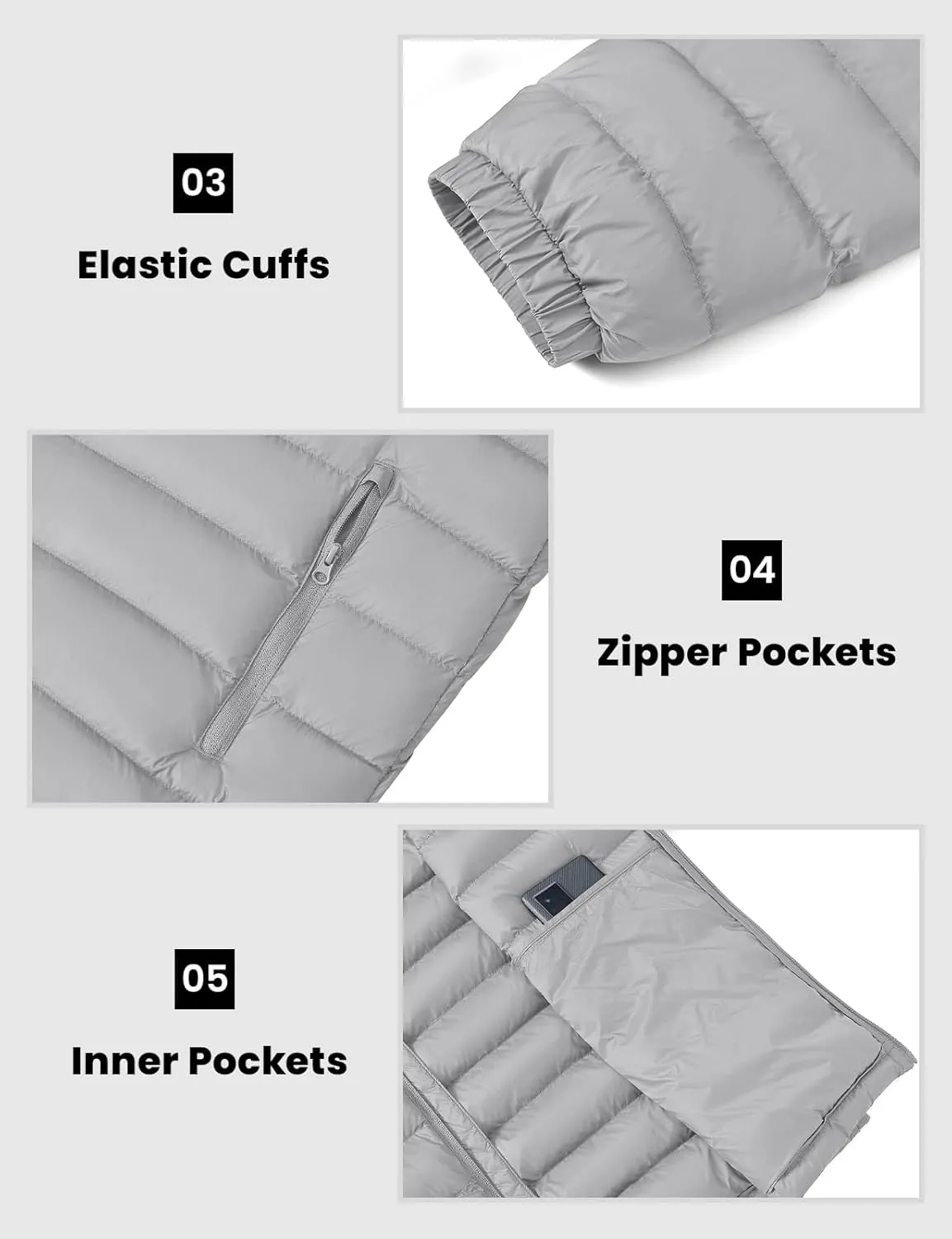 Rdruko Men's Puffer Packable Lightweight Jacket Winter Windproof Down Alternative Stand Collar Coat