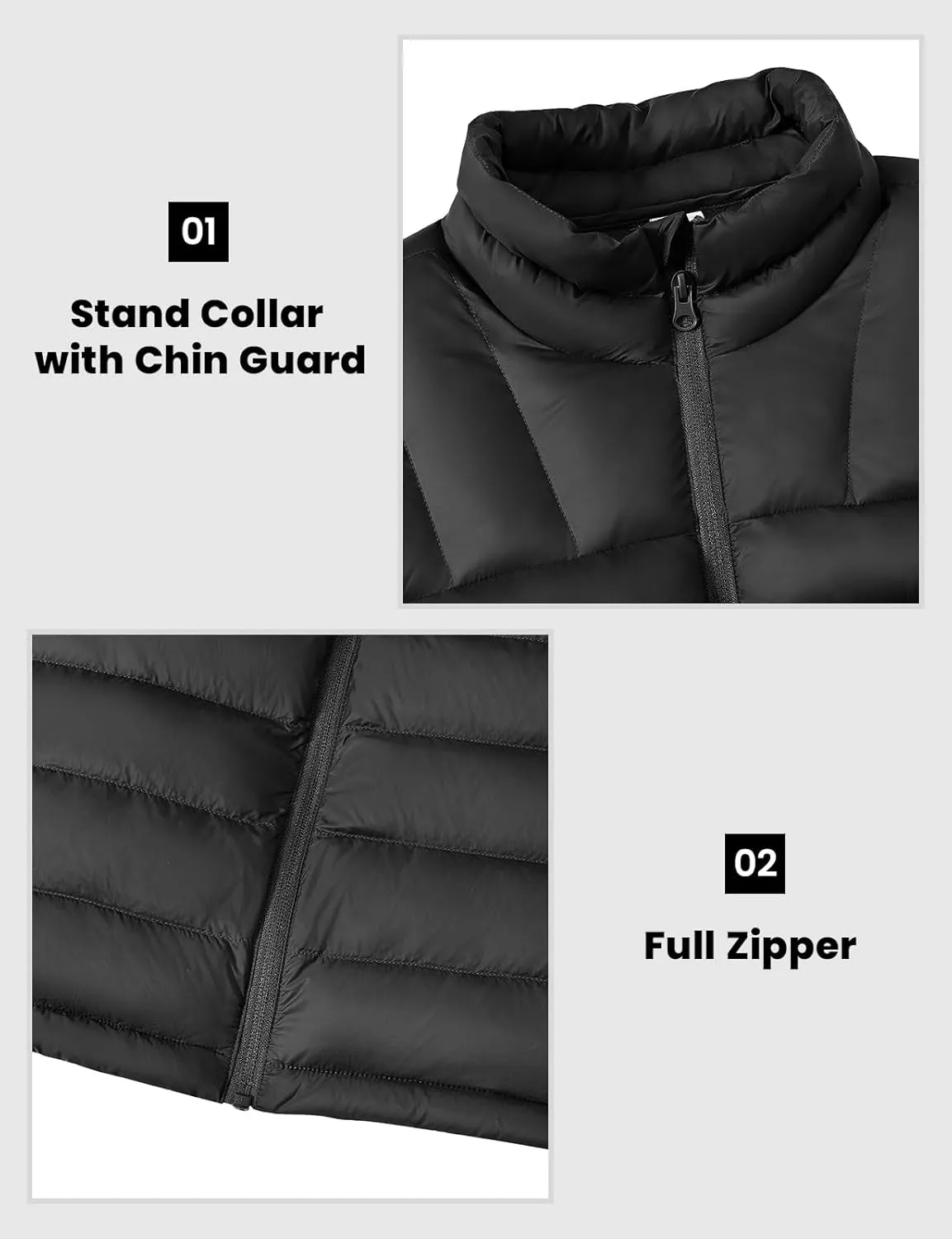 Rdruko Men's Puffer Packable Lightweight Jacket Winter Windproof Down Alternative Stand Collar Coat