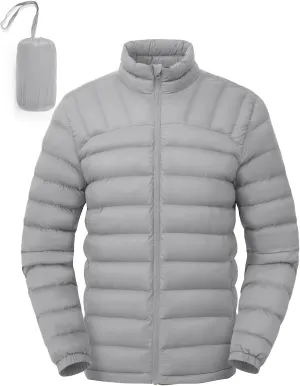 Rdruko Men's Puffer Packable Lightweight Jacket Winter Windproof Down Alternative Stand Collar Coat