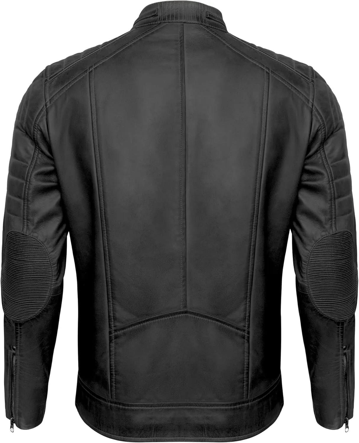 Real Lambskin Mens Leather Jackets - Quilted Biker Style Stand Collar Zip-Up Fashion Motorcycle Jacket Men