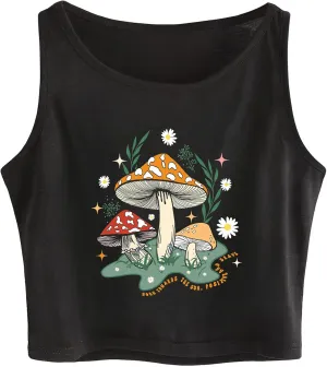 Remidoo Women's Casual Sleeveless Graphic Cropped Top Crewneck Tank Top Shirts