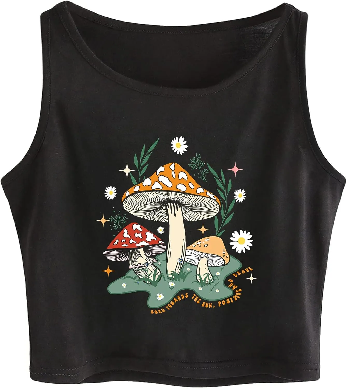 Remidoo Women's Casual Sleeveless Graphic Cropped Top Crewneck Tank Top Shirts