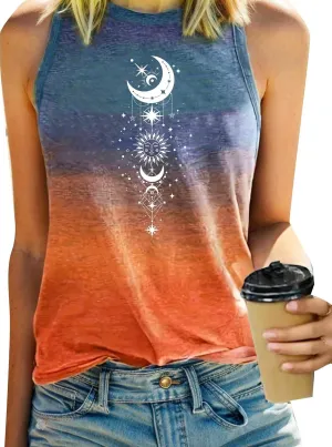 Remidoo Women's Ombre Sun Graphic Tank Top Crewneck Sleeveless Loose Fit Top Shirt