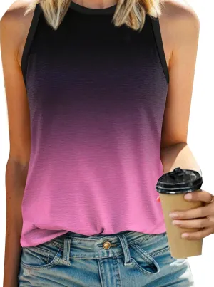 Remidoo Women's Ombre Sun Graphic Tank Top Crewneck Sleeveless Loose Fit Top Shirt