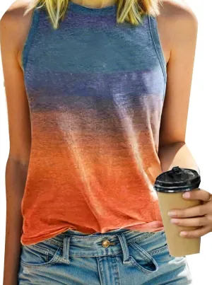 Remidoo Women's Ombre Sun Graphic Tank Top Crewneck Sleeveless Loose Fit Top Shirt