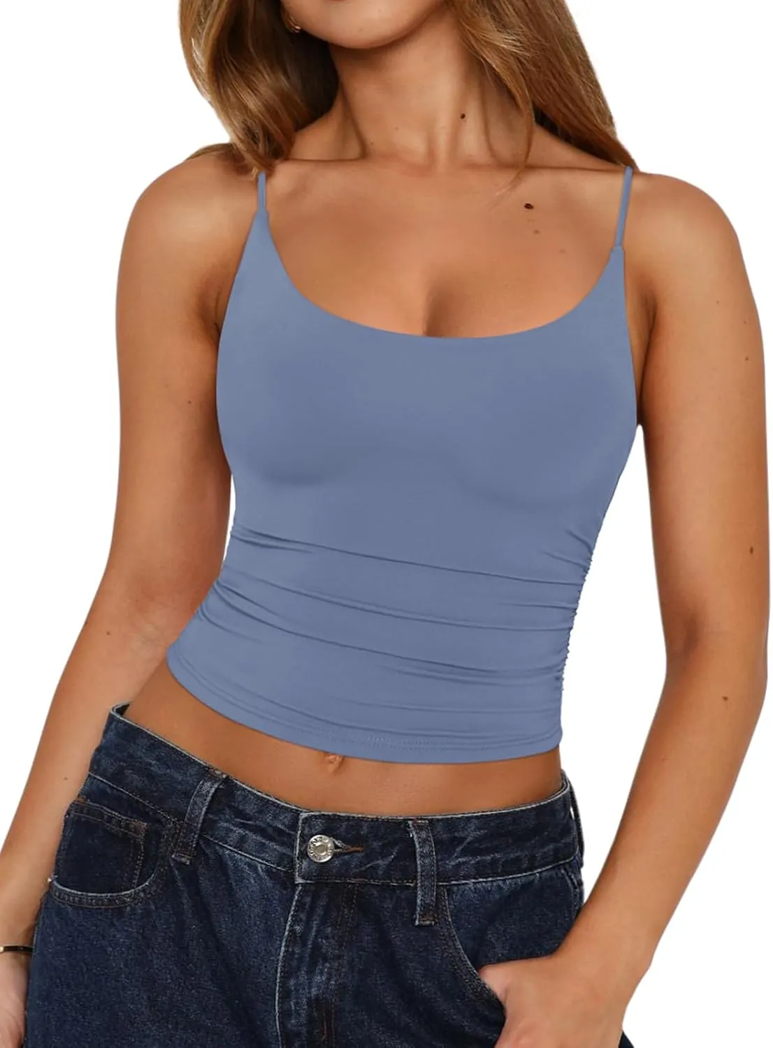 REORIA Women's Sexy Scoop Neck Tank Top Summer Sleeveless Cute Y2K Cami Tops Basic Going Out Crop Shirt