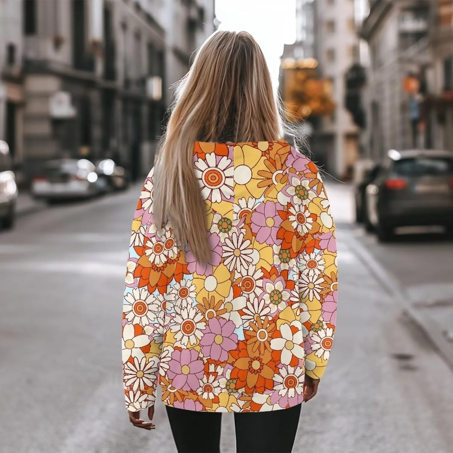 Retro Floral Women's Y2K Oversized Hoodies Casual Long Sleeve Loose Hooded Athletic Tops Pullover Sweatshirts