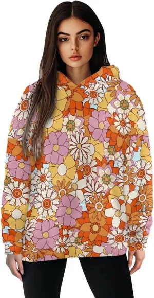 Retro Floral Women's Y2K Oversized Hoodies Casual Long Sleeve Loose Hooded Athletic Tops Pullover Sweatshirts