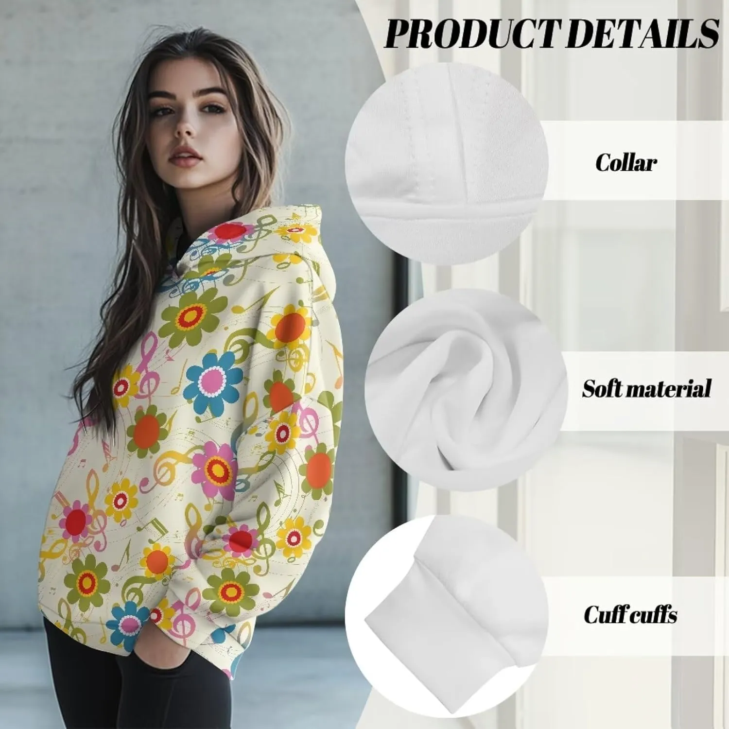 Retro Floral Women's Y2K Oversized Hoodies Casual Long Sleeve Loose Hooded Athletic Tops Pullover Sweatshirts