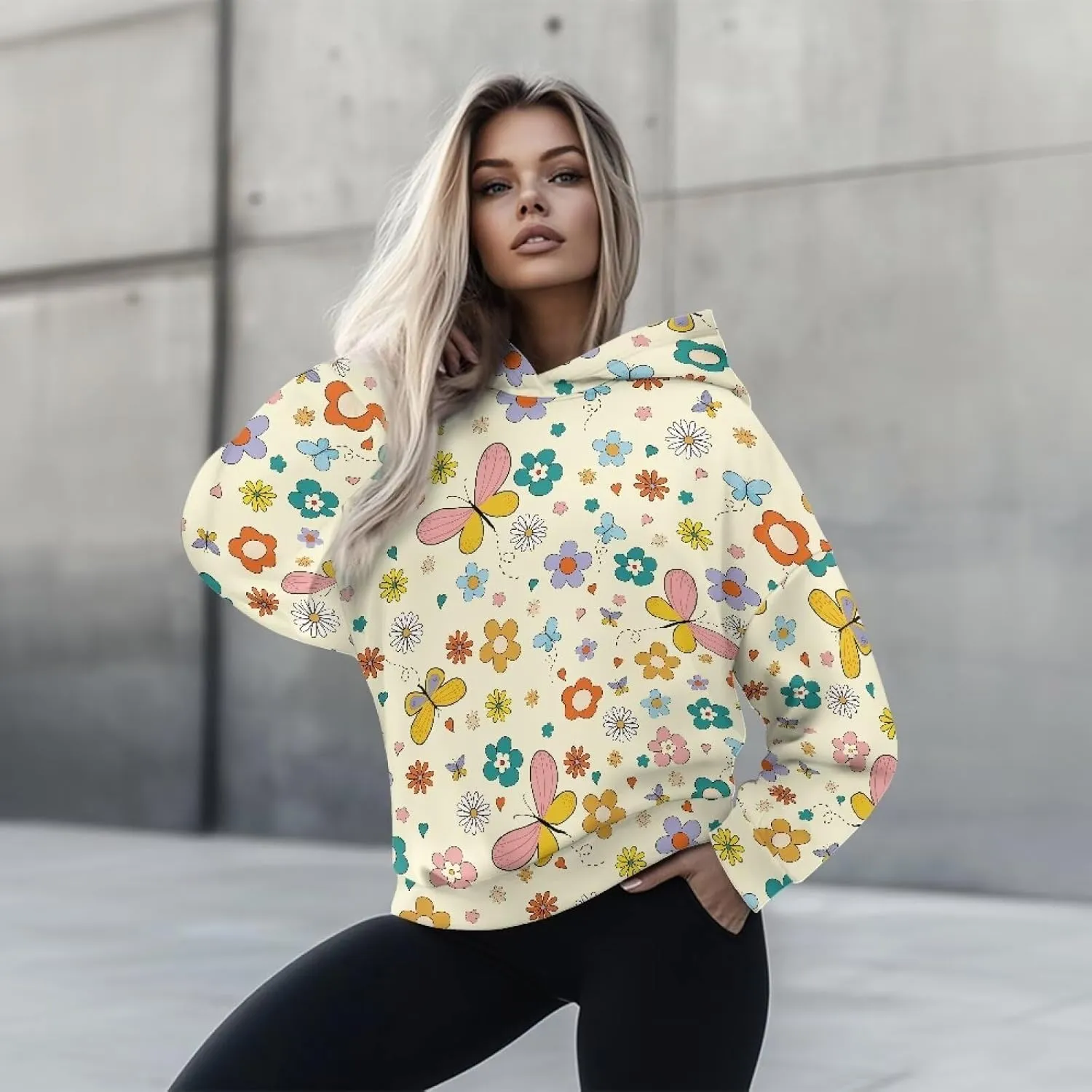 Retro Floral Women's Y2K Oversized Hoodies Casual Long Sleeve Loose Hooded Athletic Tops Pullover Sweatshirts
