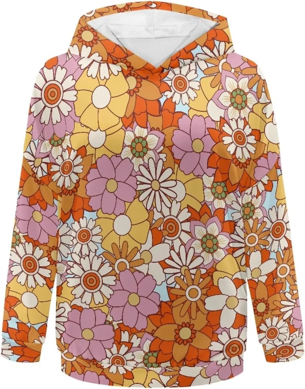 Retro Floral Women's Y2K Oversized Hoodies Casual Long Sleeve Loose Hooded Athletic Tops Pullover Sweatshirts