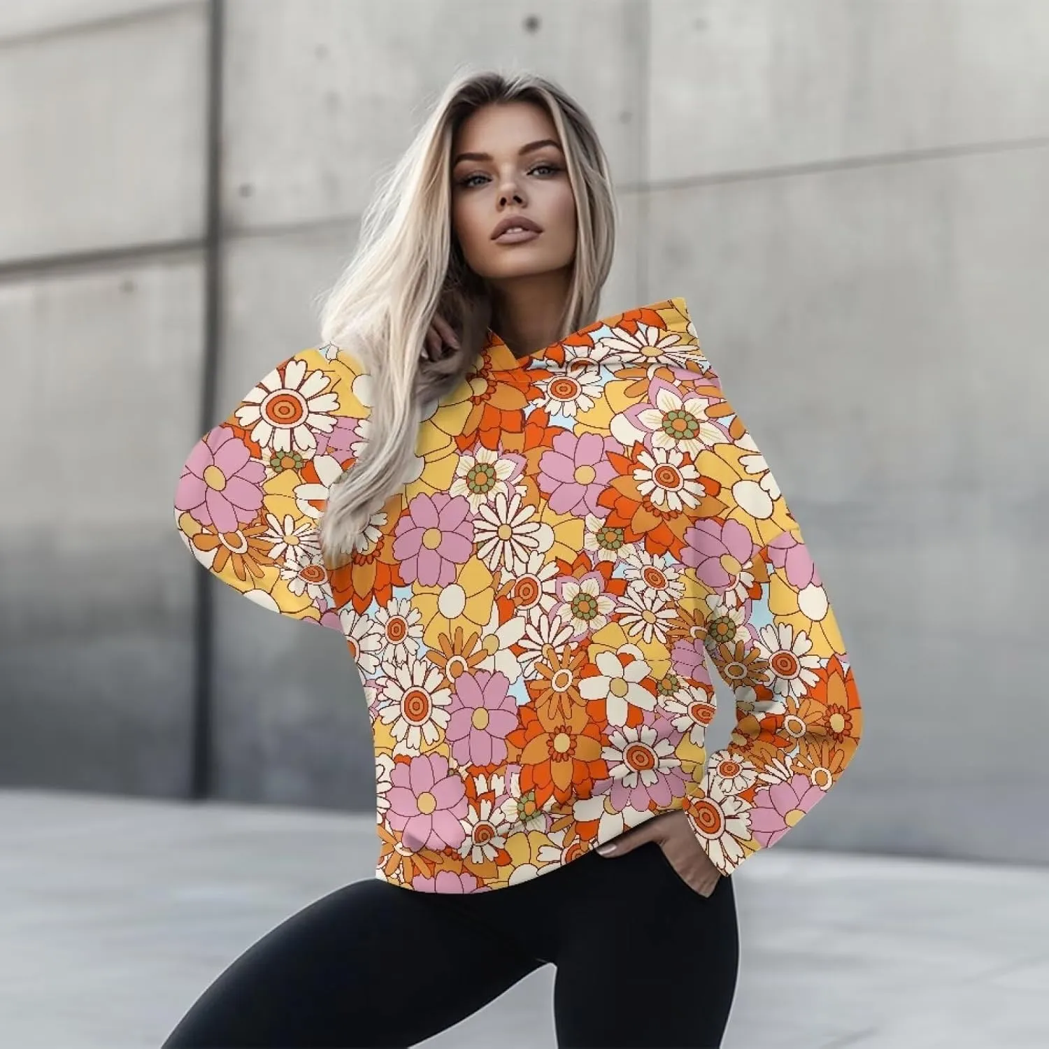 Retro Floral Women's Y2K Oversized Hoodies Casual Long Sleeve Loose Hooded Athletic Tops Pullover Sweatshirts