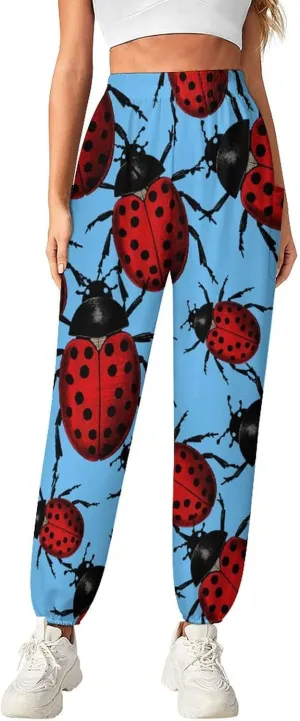 Retro Ladybug Print Women's Harem Pants Lightweight Yoga Pants Beach Pants Dance Trousers with Pockets