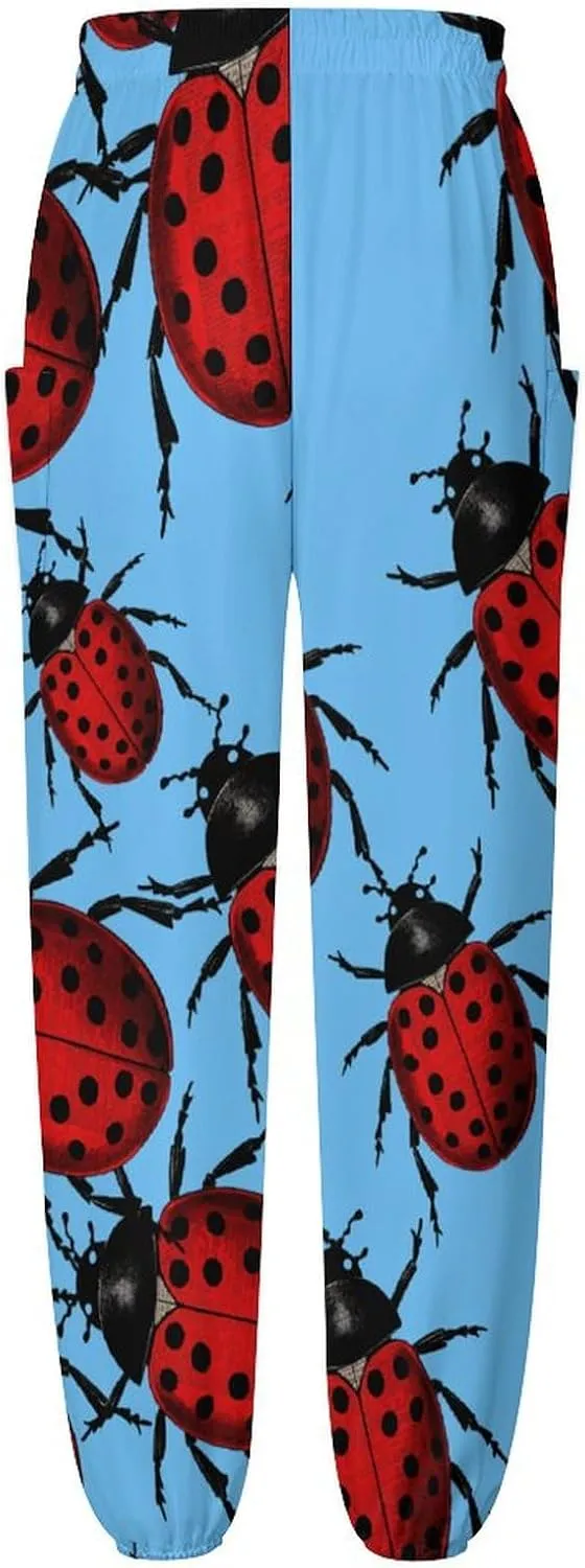 Retro Ladybug Print Women's Harem Pants Lightweight Yoga Pants Beach Pants Dance Trousers with Pockets