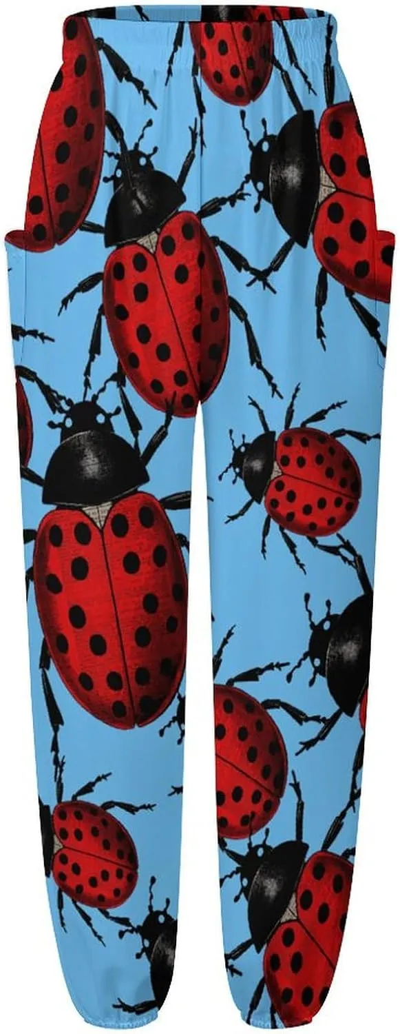 Retro Ladybug Print Women's Harem Pants Lightweight Yoga Pants Beach Pants Dance Trousers with Pockets