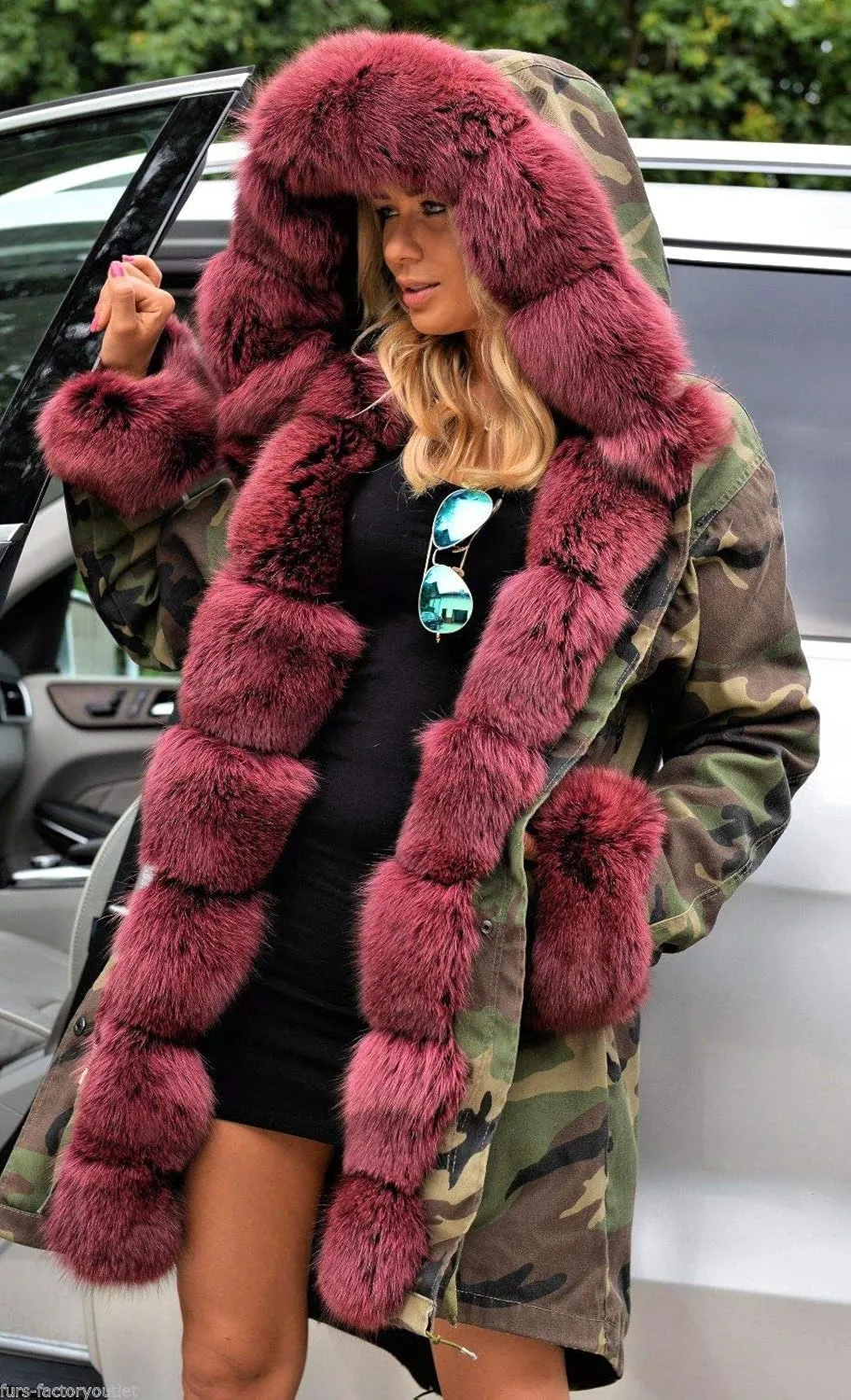 Roiii Women Thicken Warm Winter Coat Hood Down Parka Fleece Fur Outdoor Overcoat Long Jacket Outwear