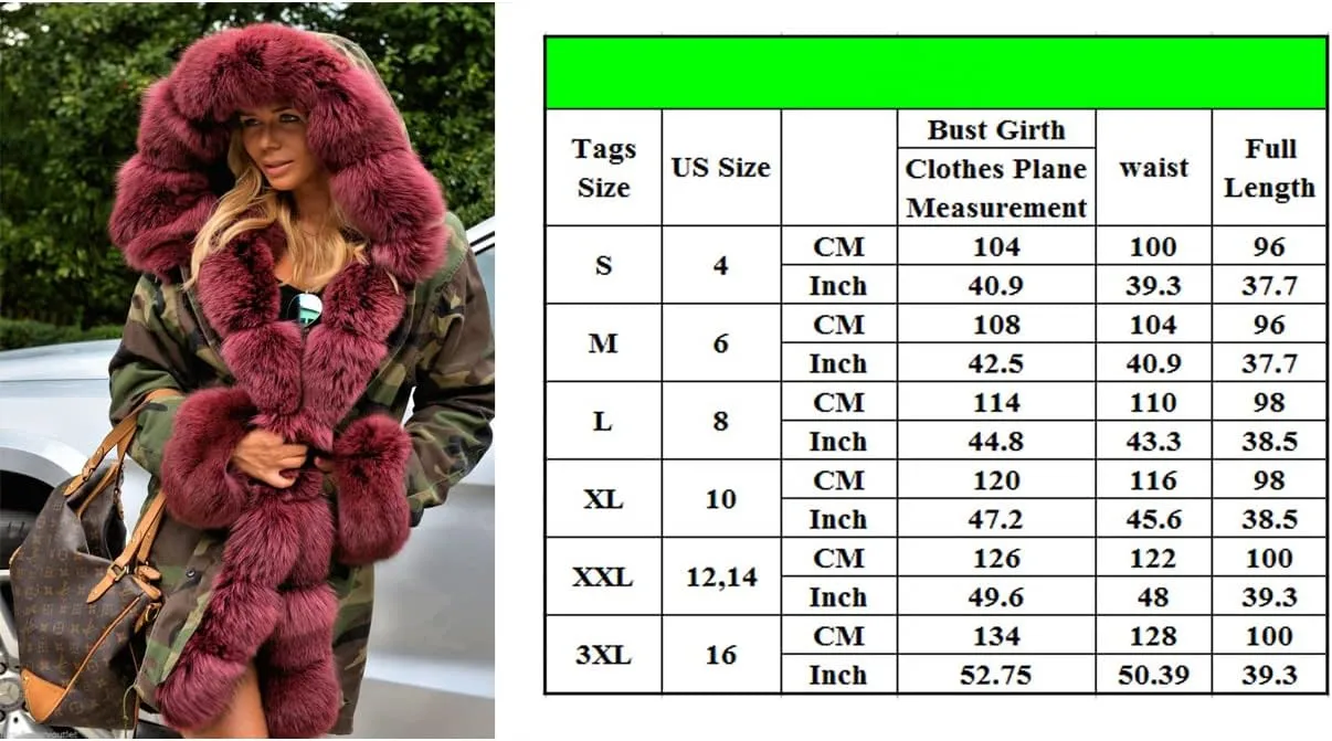 Roiii Women Thicken Warm Winter Coat Hood Down Parka Fleece Fur Outdoor Overcoat Long Jacket Outwear
