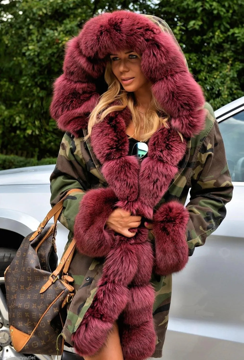 Roiii Women Thicken Warm Winter Coat Hood Down Parka Fleece Fur Outdoor Overcoat Long Jacket Outwear