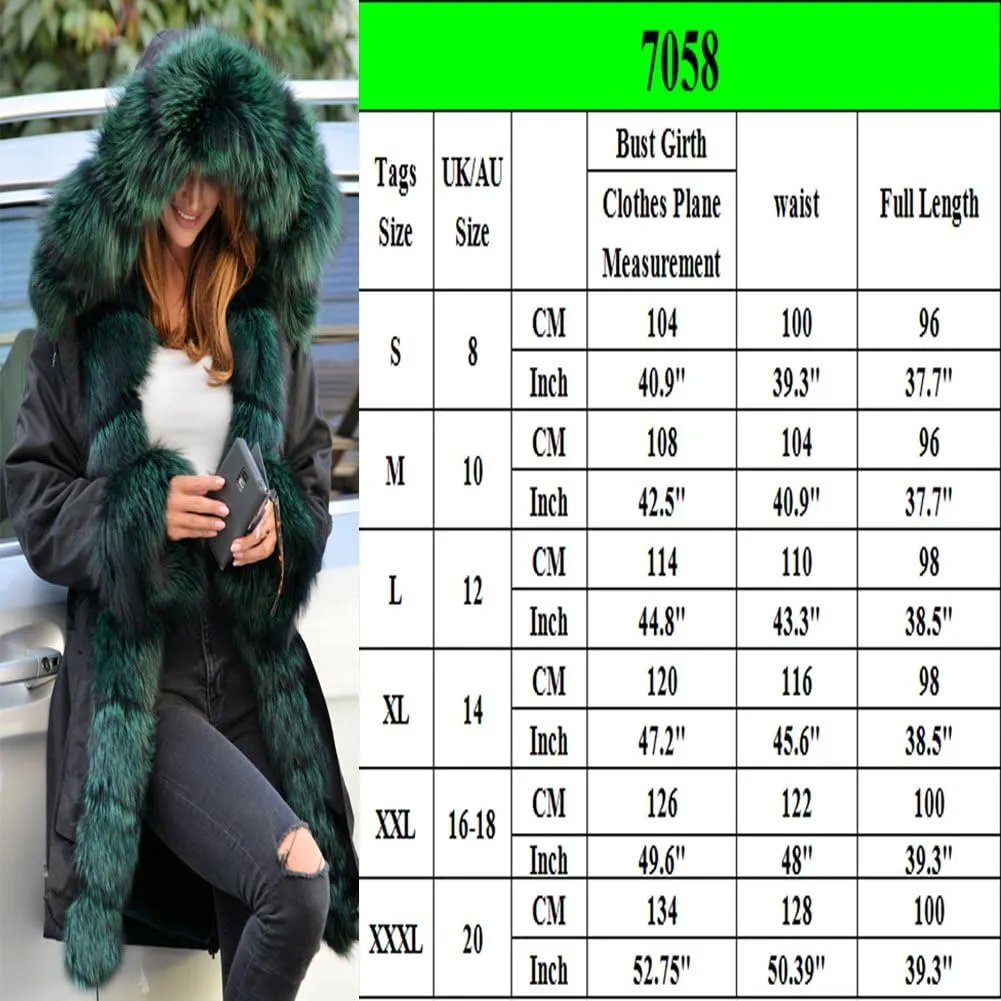 Roiii Women Thicken Warm Winter Coat Hood Down Parka Fleece Fur Outdoor Overcoat Long Jacket Outwear