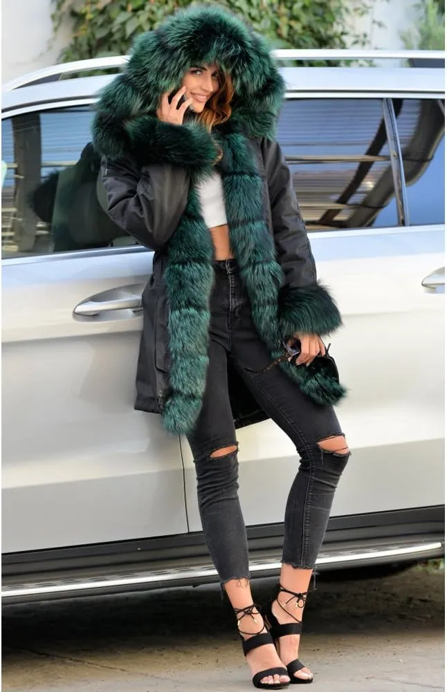 Roiii Women Thicken Warm Winter Coat Hood Down Parka Fleece Fur Outdoor Overcoat Long Jacket Outwear
