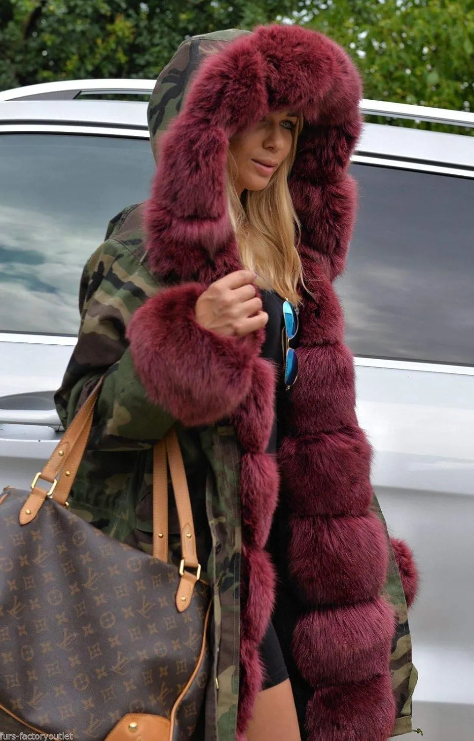 Roiii Women Thicken Warm Winter Coat Hood Down Parka Fleece Fur Outdoor Overcoat Long Jacket Outwear