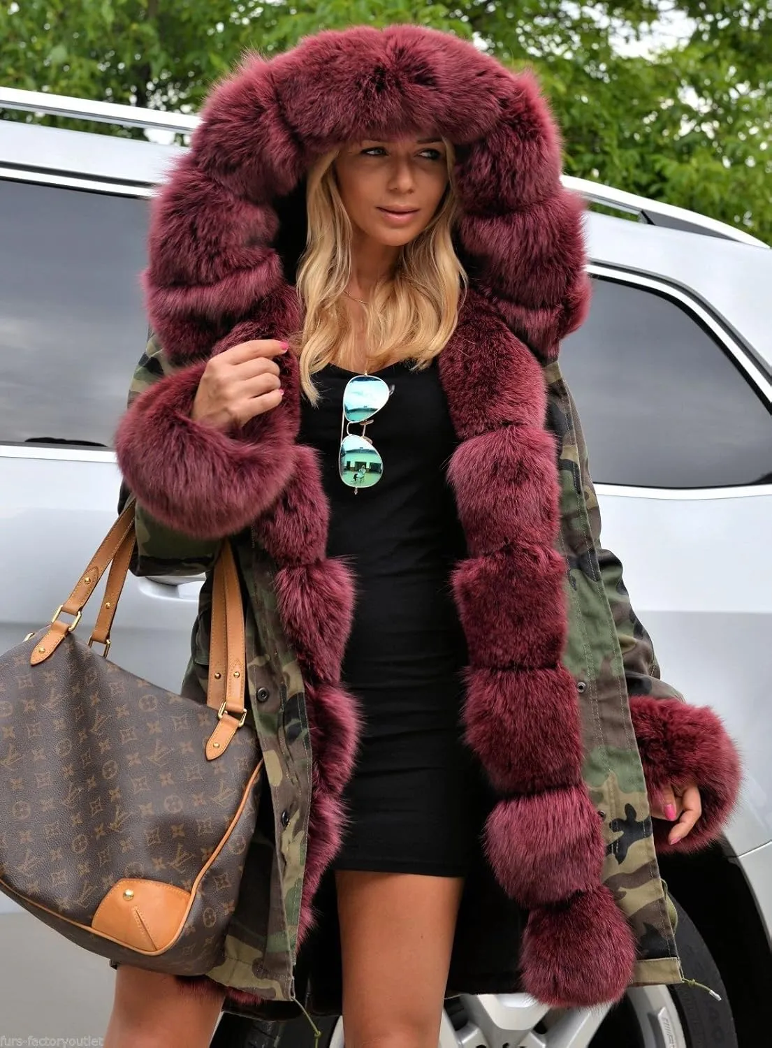 Roiii Women Thicken Warm Winter Coat Hood Down Parka Fleece Fur Outdoor Overcoat Long Jacket Outwear