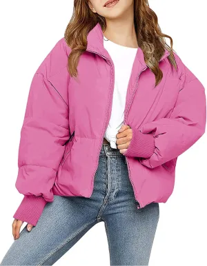 rrhss Girls Winter Long Sleeve Zip Puffer Jacket Kids Baggy Short Down Coats