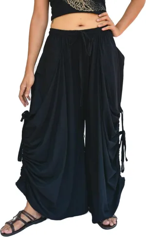 Sakoonee Women's Harem Pants Palazzo Dhoti Lounge Trousers, Convertible to a Skirt 2 Pockets Cotton, One Size, Elastic Waist