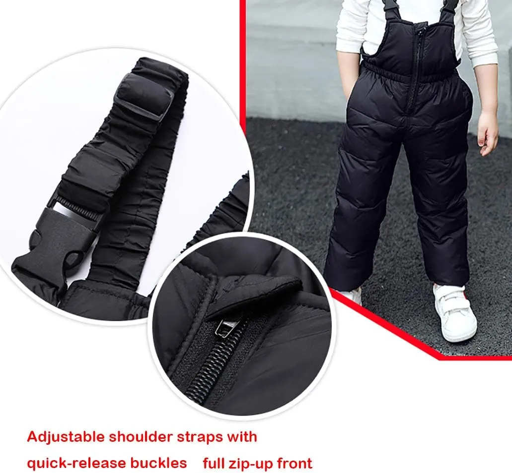 SANMIO Baby Boys Girls Two Piece Snowsuit, Toddler Winter Hooded Puffer Down Jacket Coat with Ski Bib