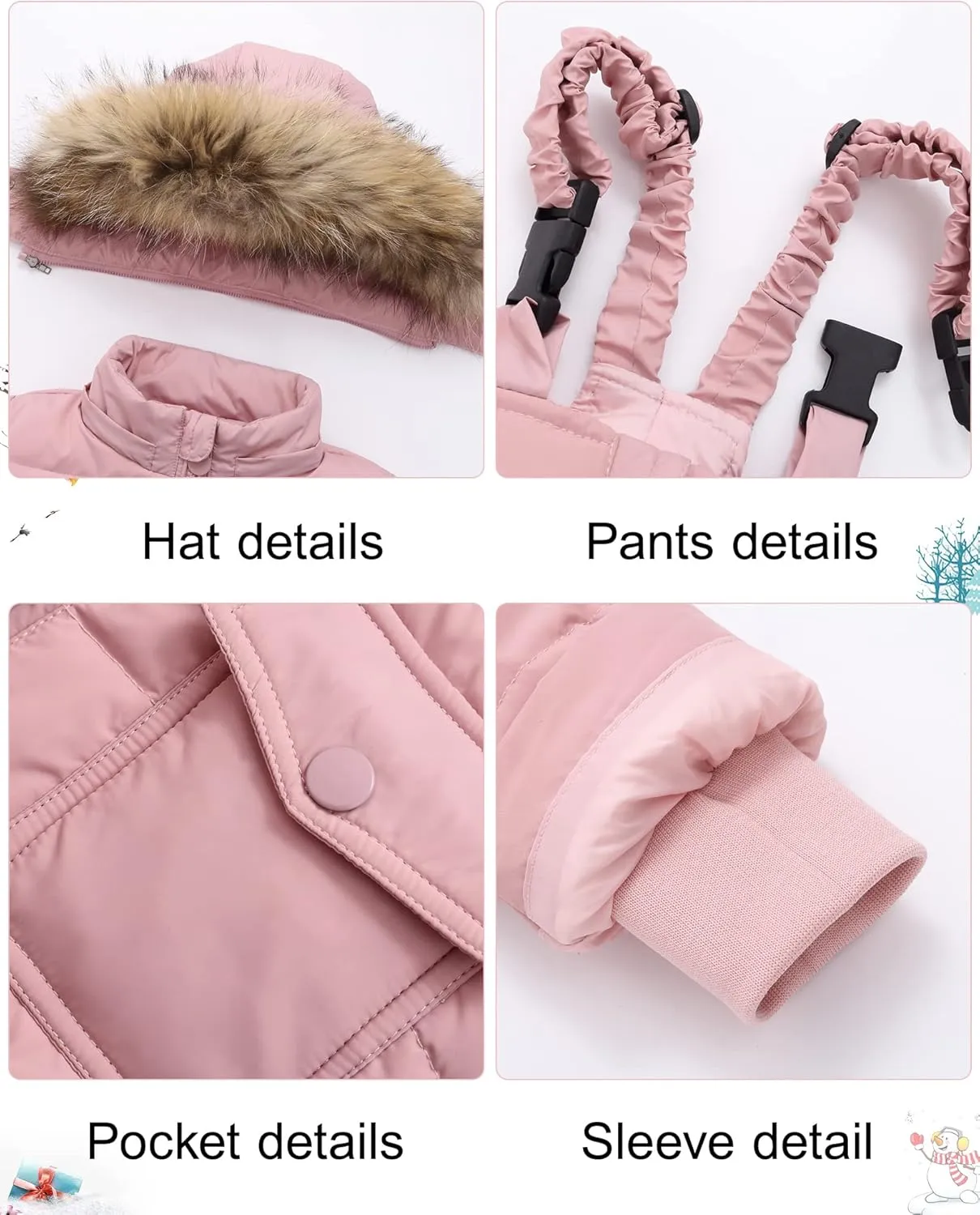 SANMIO Baby Boys Girls Two Piece Snowsuit, Toddler Winter Hooded Puffer Down Jacket Coat with Ski Bib