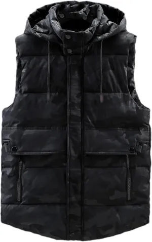 SaoBiiu Autumn Winter Men Vest Hooded Cotton Padded Sleeveless Jackets Warm Zipper Waistcoat