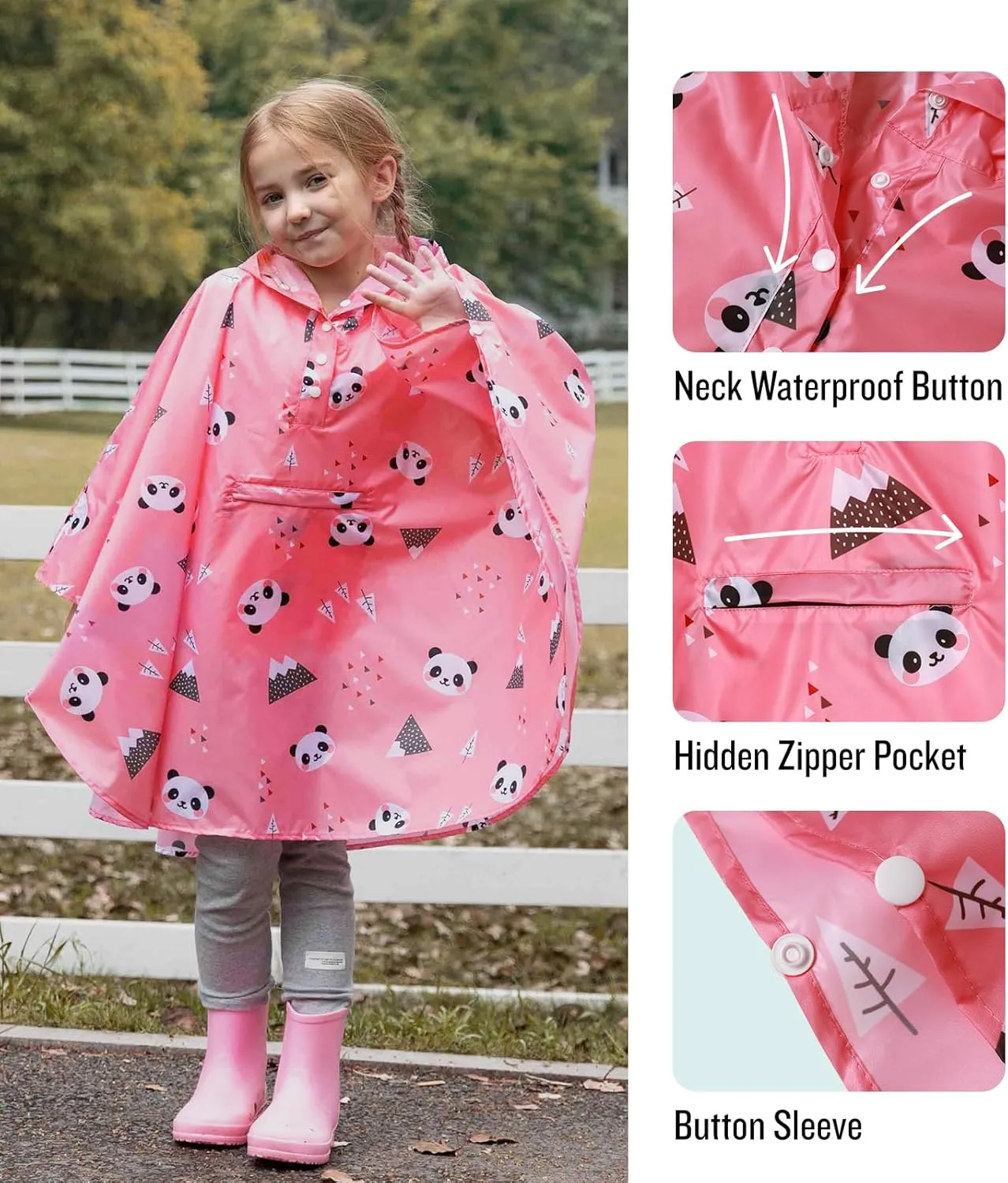 SaphiRose Lightweight Kids Rain Poncho Jacket Waterproof Outwear Rain Coat
