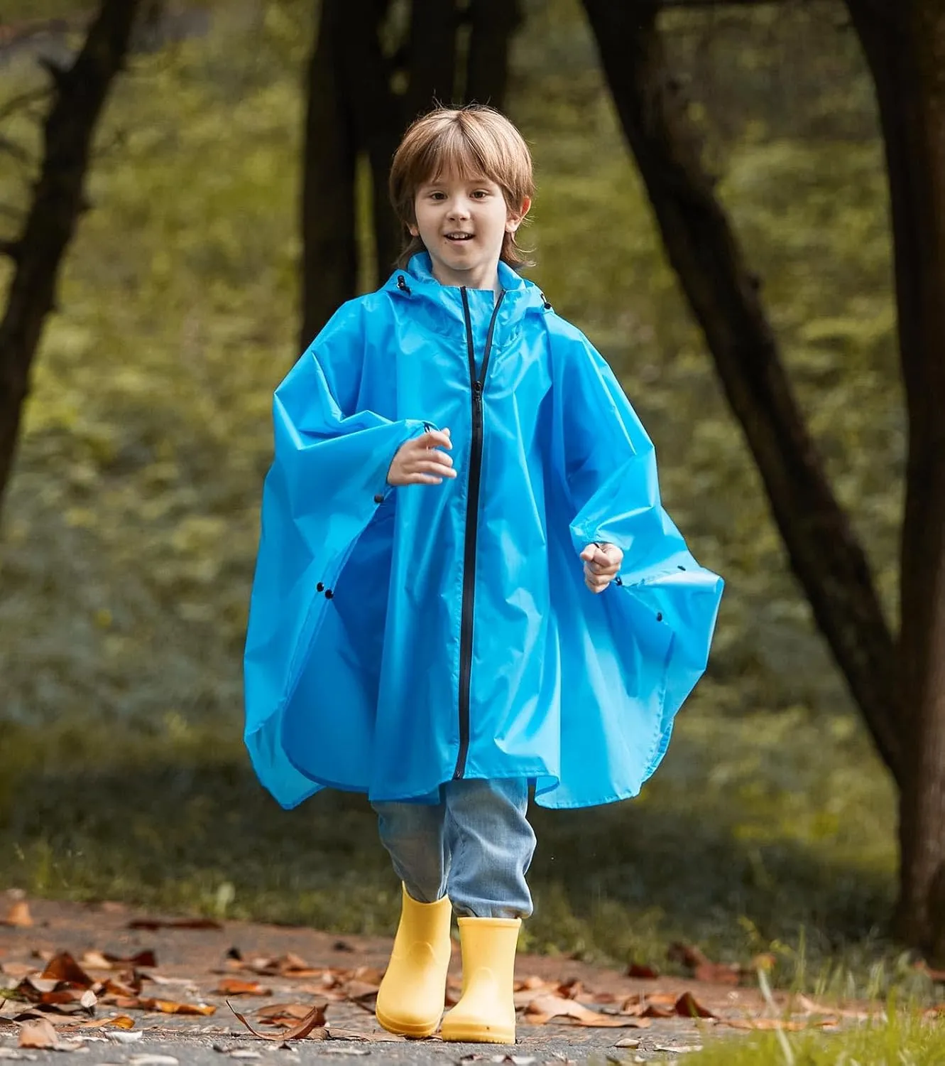 SaphiRose Lightweight Kids Rain Poncho Waterproof Jacket Zipper Up Rain Coat