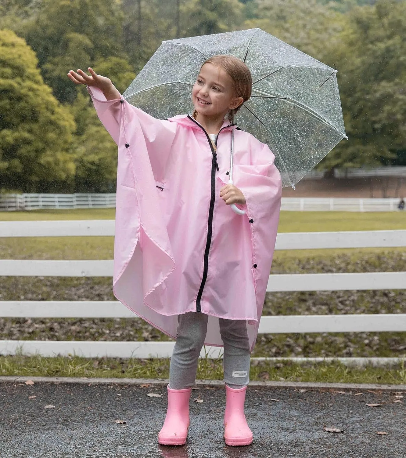 SaphiRose Lightweight Kids Rain Poncho Waterproof Jacket Zipper Up Rain Coat