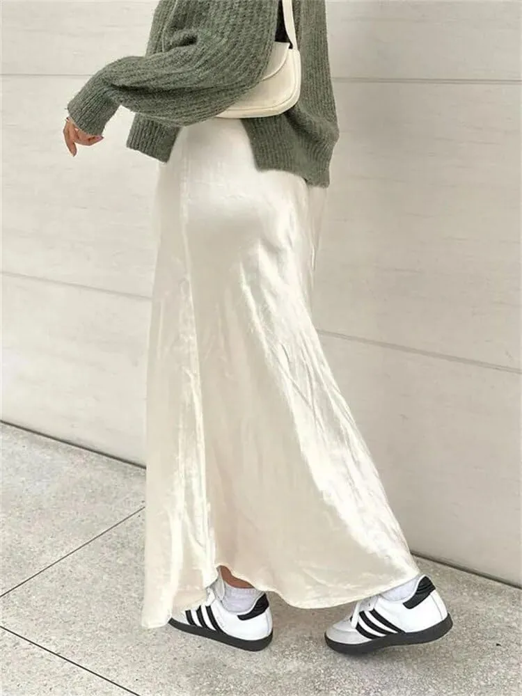 Satin Skirt Maxi Skirt Silk Skirts for Women Satin Maxi Skirt Old Money Aesthetic Clothing Women Fall