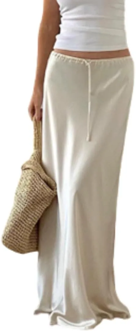 Satin Skirt Maxi Skirt Silk Skirts for Women Satin Maxi Skirt Old Money Aesthetic Clothing Women Fall