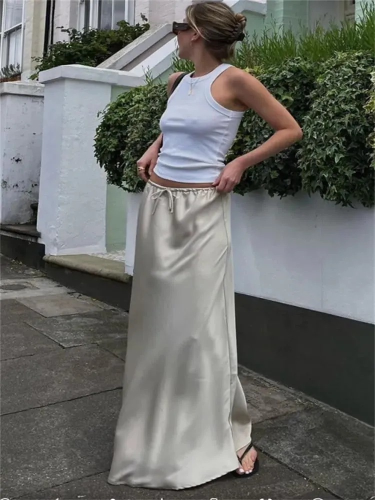 Satin Skirt Maxi Skirt Silk Skirts for Women Satin Maxi Skirt Old Money Aesthetic Clothing Women Fall