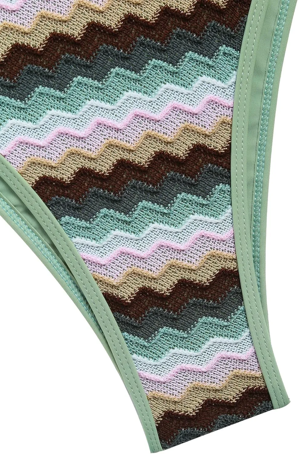 seamoly Women's Bikini Sets Halter Neck Crochet Colorblock Two Piece Swimsuits Open Back Sexy High Cut Thong Bathing Suit
