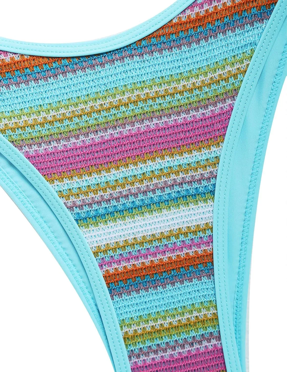 seamoly Women's Bikini Sets Halter Neck Crochet Colorblock Two Piece Swimsuits Open Back Sexy High Cut Thong Bathing Suit