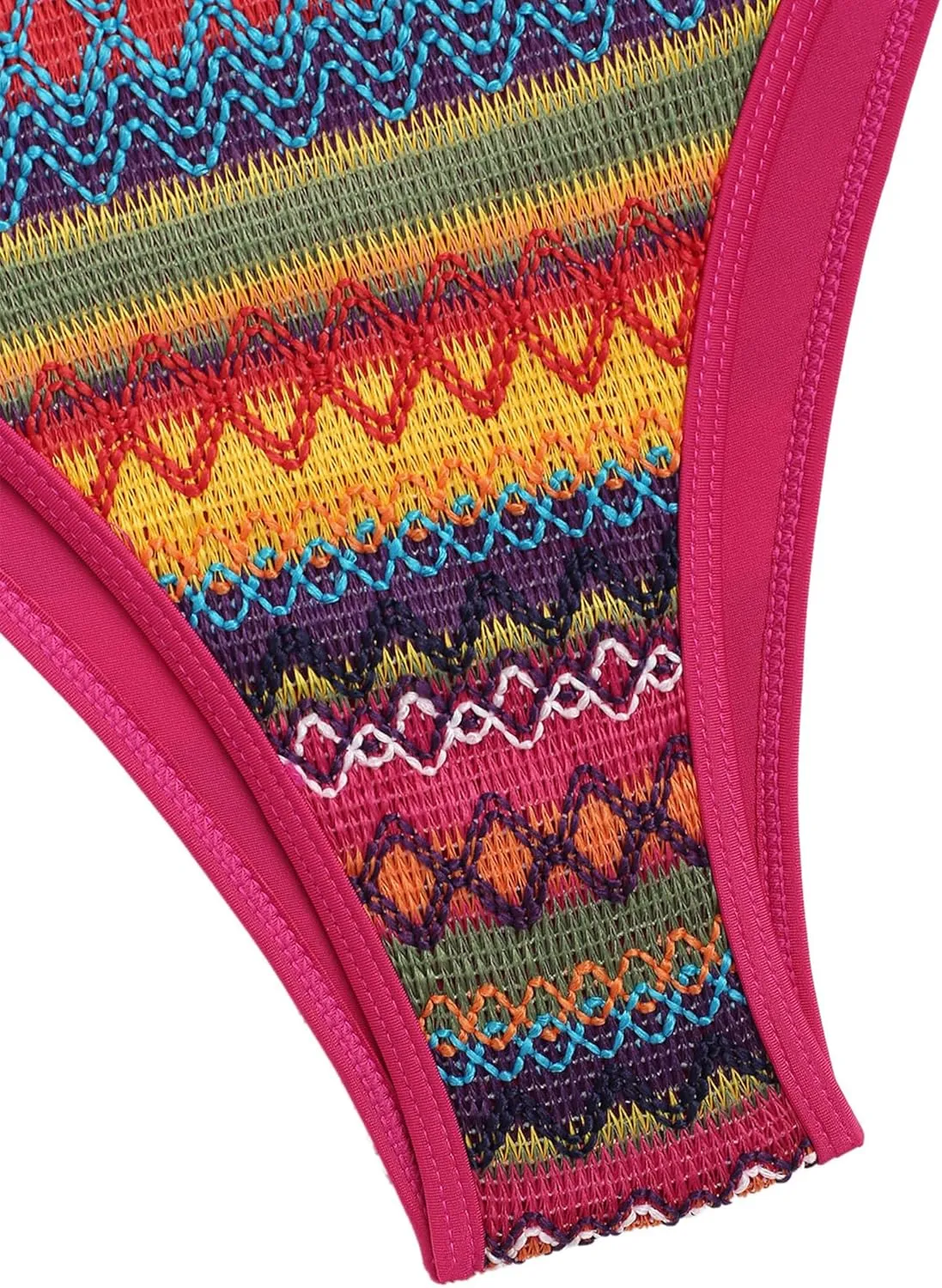 seamoly Women's Bikini Sets Halter Neck Crochet Colorblock Two Piece Swimsuits Open Back Sexy High Cut Thong Bathing Suit