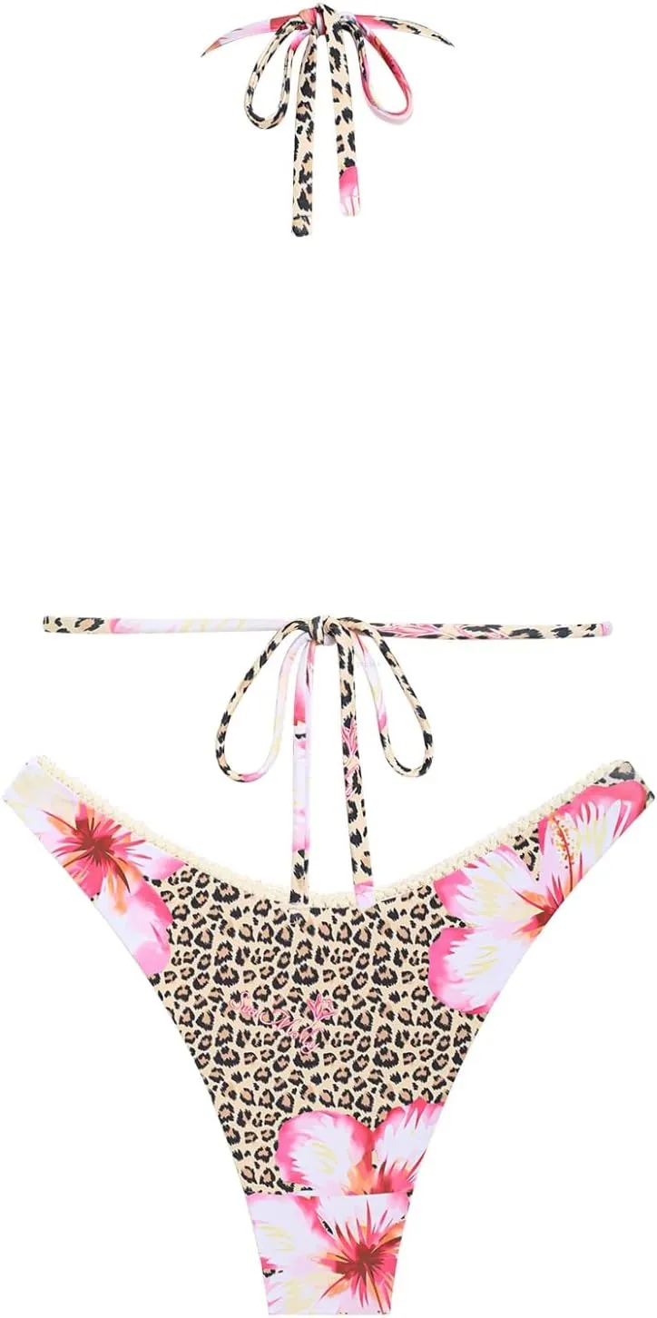 seamoly Womens Bikini Sets Two Piece Swimsuit Textured Halter Triangle Thong Bikini Set