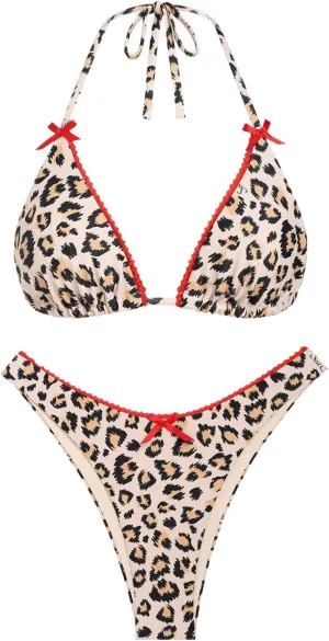 seamoly Womens Bikini Sets Two Piece Swimsuit Textured Halter Triangle Thong Bikini Set