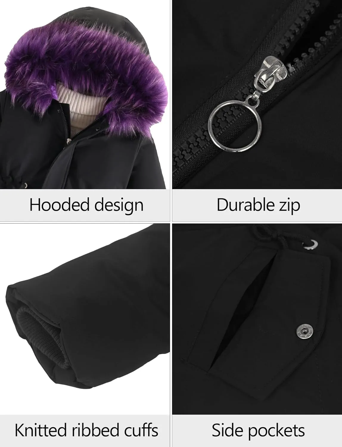 SEAUR Kids Winter Coats Toddler Hooded Coat Girls Windproof Winter Jacket Warm Zipper Jacket Thick Thermal Fleece Lined Coat