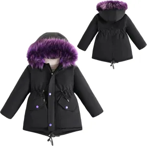 SEAUR Kids Winter Coats Toddler Hooded Coat Girls Windproof Winter Jacket Warm Zipper Jacket Thick Thermal Fleece Lined Coat
