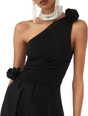Sexy 3D Floral Tank Top for Women Y2k Ruffle Backless Ruched Camisole Top Sleeveless Halter Crop Vest Top Streetwear